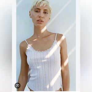 BUNDLE TWO Zara Lace Trim Pointelle Top Camisole Cotton Mango Madewell NWOT M